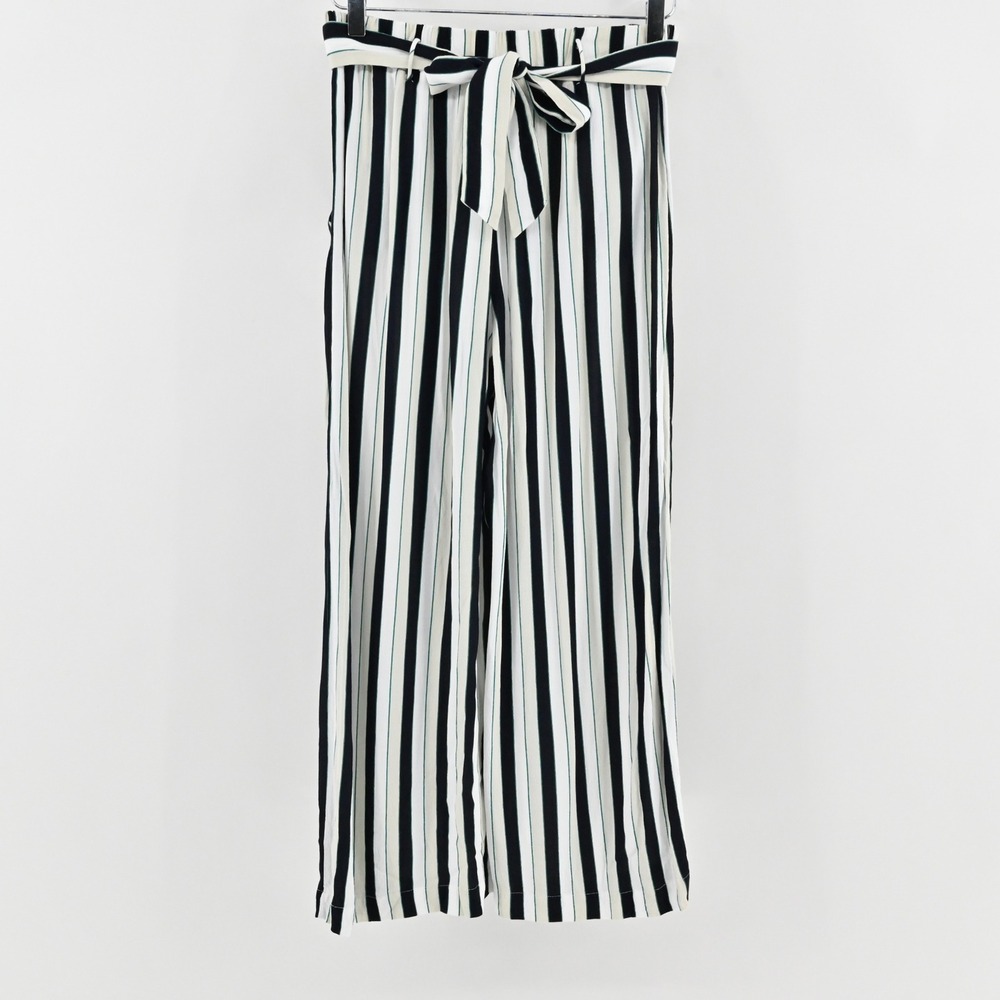 Aritzia Wilfred Striped Wideβ Leg Pants Womens Size S Parisian Navy Cream Belted